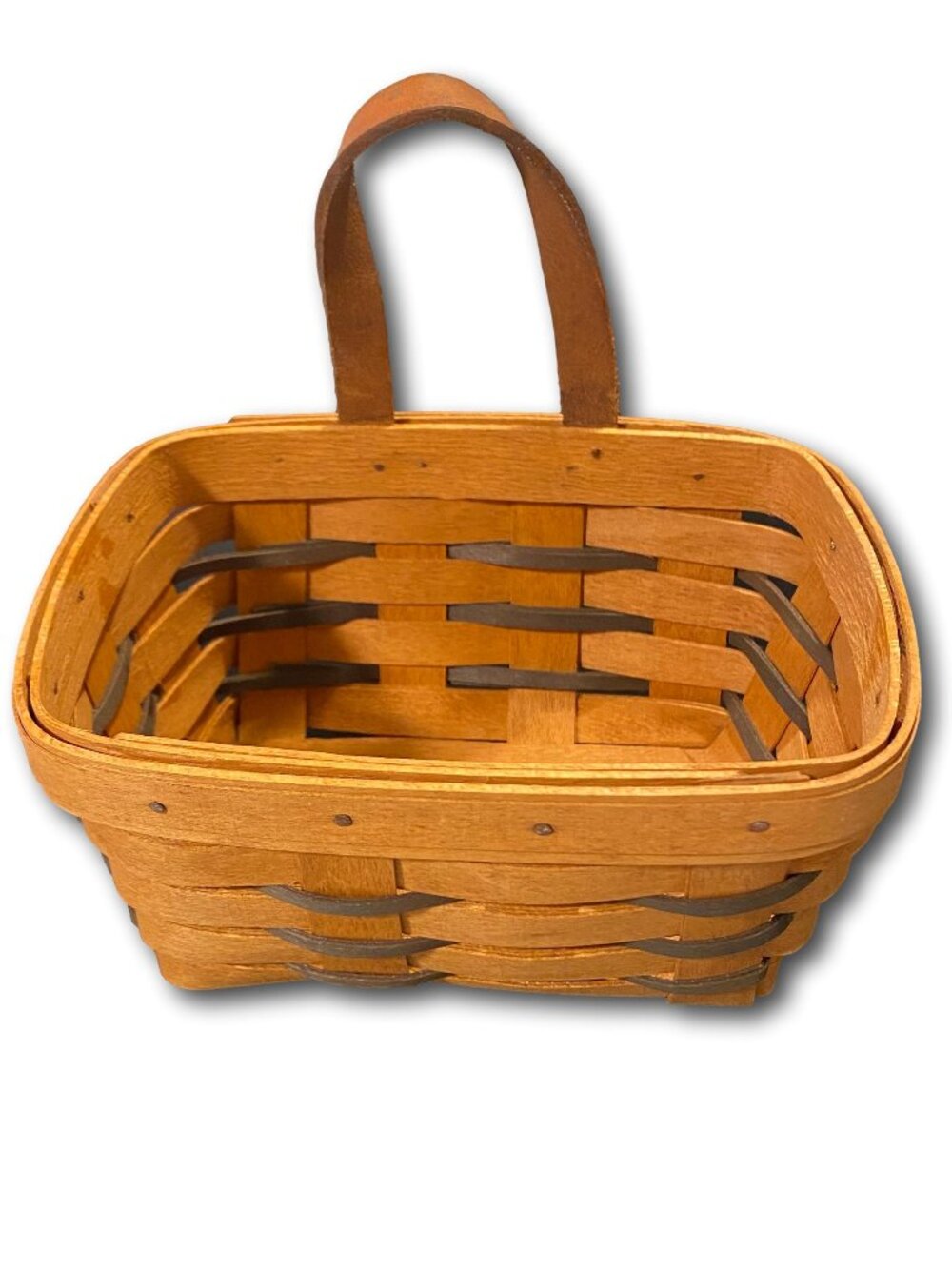 LONGABERGER Classic Small Key Basket w Sawtooth Wall Hanger and Leather Loop